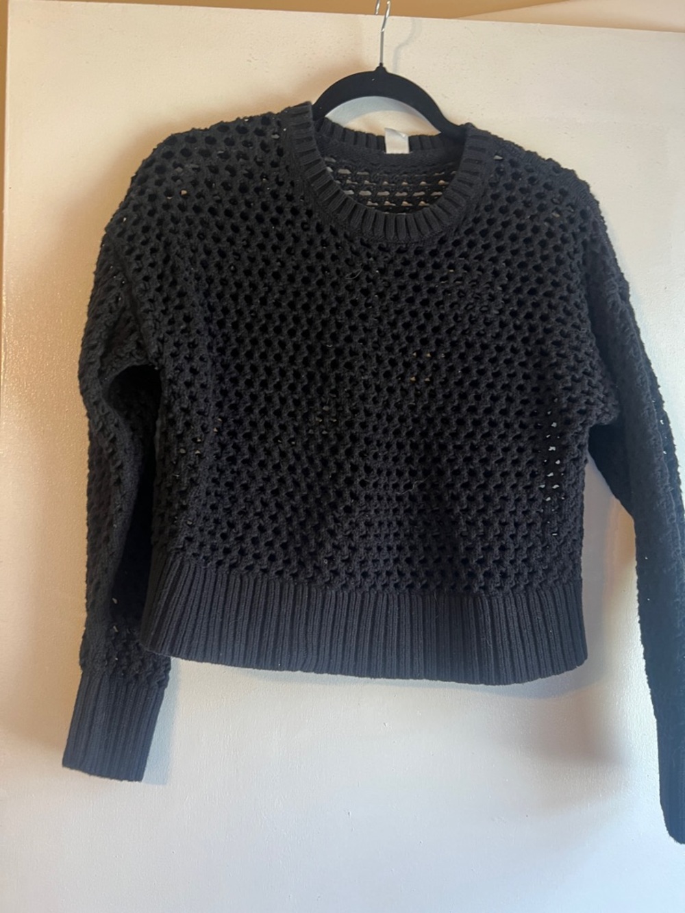 Old Navy Black Open-Weave Crewneck Sweater